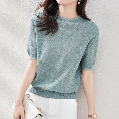 Women Sweaters Pullovers 2025 Summer Short Sleeve O-Neck White Knitted Sweater Women Tops Pullover JJ320