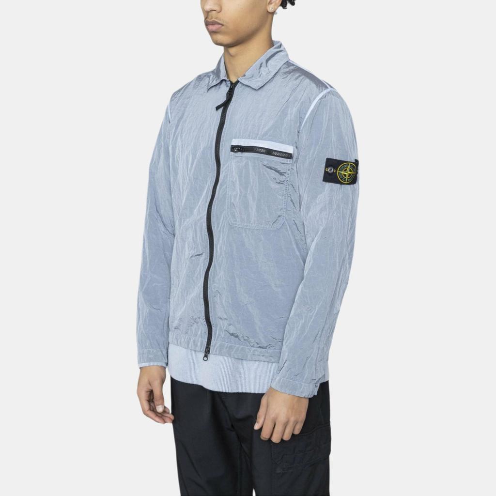 STONE ISLAND Metal Nylon Series Solid Color Polo Collar Single Pocket Logo Long Sleeve Jacket Men Jackets Sky-Blue 801511219-V0041