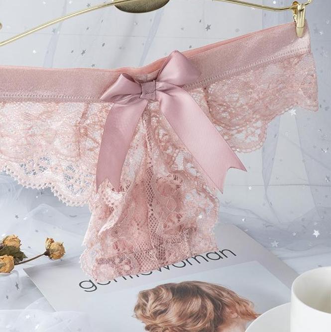 Úžasné ženy Spodní prádlo Bowknot Krajka Spodní prádlo Dámské Sexy T-záda Tanga Průhledné Kalhotky Japonský styl Transparentní kalhotky
