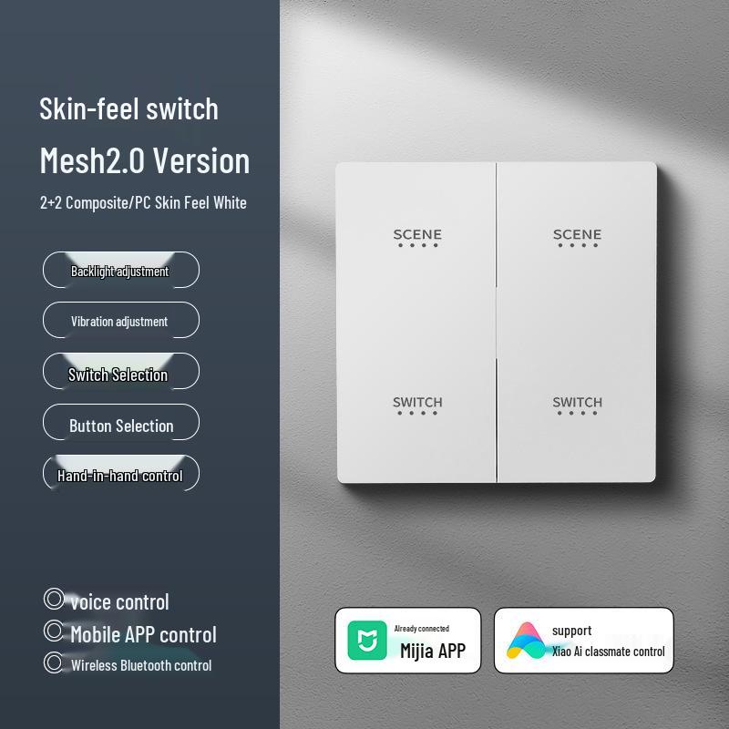Smart Switch with AG Skin-feel Panel Connects To Mijia APP, Supports Xiao Ai Voice Control, Remote, and Touch Control.