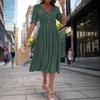 Amazon Independent Station Foreign Trade New European and American Summer Women's Clothing Cross-border Waist V-Neck Solid Color Dress Women