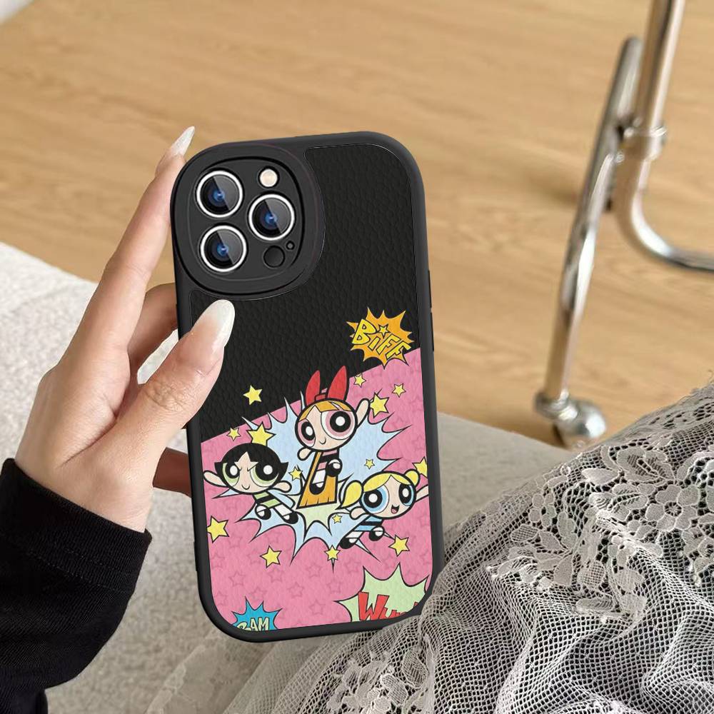 P-Powerpuff-GirlS For IPhone 16 15 14 16E 13 12 11 Pro Max Plus Phone Leather Case