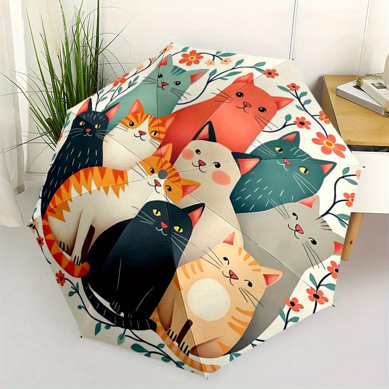 1pc Cat Floral Automatic Open/Close Umbrella with One Touch Button,, Windproof Design   Lightweight Portable Umbrella for Women & Men6113