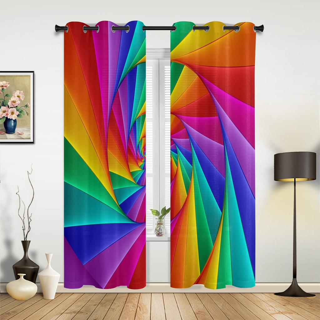 Rainbow Heart Shaped Stripes Colorful Love Curtains for Bedroom Living Room Drapes Kitchen Children Window Curtain Home Decor