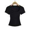Square Collar High Stretch Summer Crop Tops Women Short Sleeve Tops Sexy Pullover Bottoming Blouses Slim T-shirt