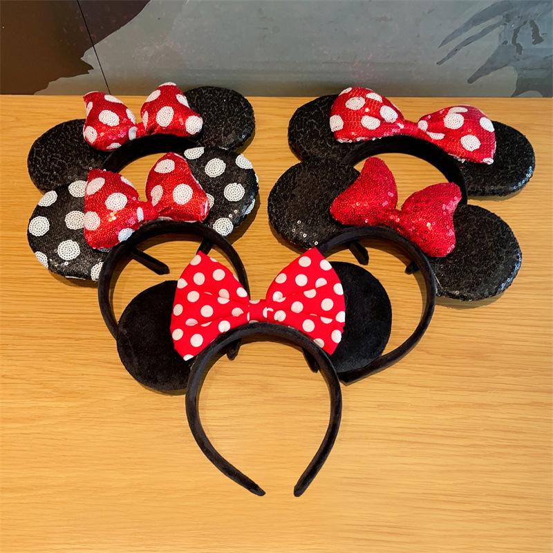 Mouse Ears Headband Girls Polka Dot Bow Sparkling Cartoon Hairdband Holiday Party Travel Hair Accessories Festival Party