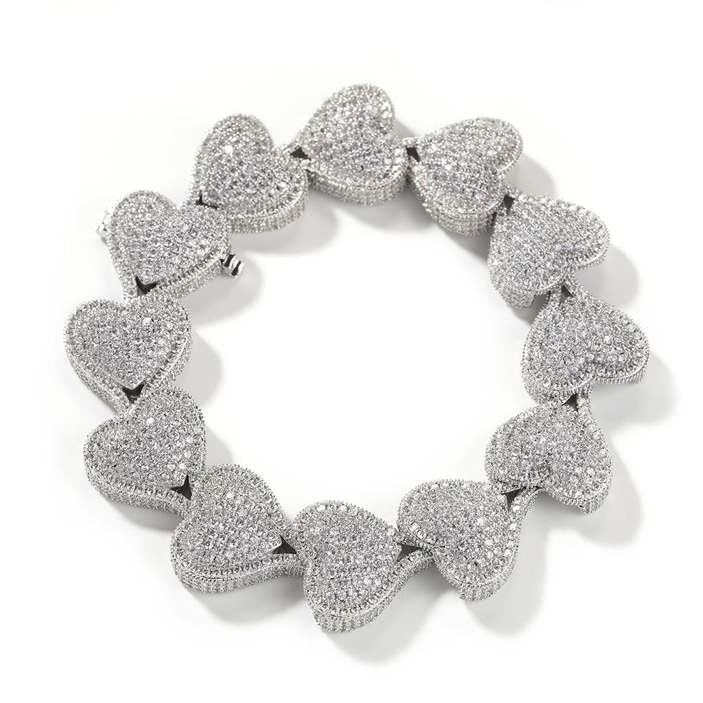 

THE BLING KING Heavy Heart Bracelet Micro Paved Out Cubic Zirconia Link Best Gift For Women Girl Hiphop Jewelry 7inch bracelet серебряный