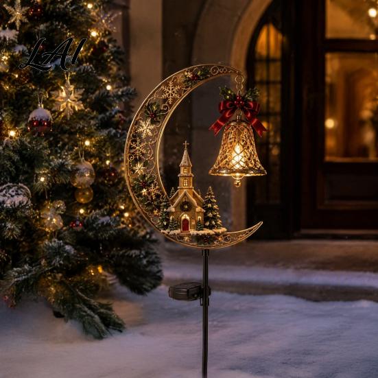 Solar Stake Lights for Walkways Christmas Crescent Light Moon Snowman Garden Waterproof Night Scene Atmosphere LED Pathway Lamp Outdoor Yard