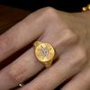 Classical brushed texture octagonal star rings for women charm vintage sparkling diamond inlay oval ring banquet  gift