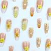 24st Press-On AkrylNaglar 3D Citron Gradient Gul & Vit Blommig, Mini StålPärlor, Franska Falska Nageltippar, SommarManikyr NageldekorationsMaterial