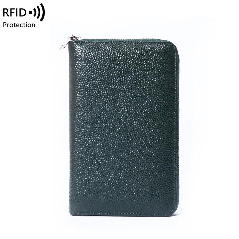 RFID Long Wallet: Top Grain Cowhide Passport & Document Holder with Zipper Phone Pouch for Men & Women