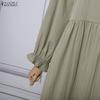 ZANZEA Women Casual Round Neck Long Sleeve Casual Baggy Long Maxi Swing Dress