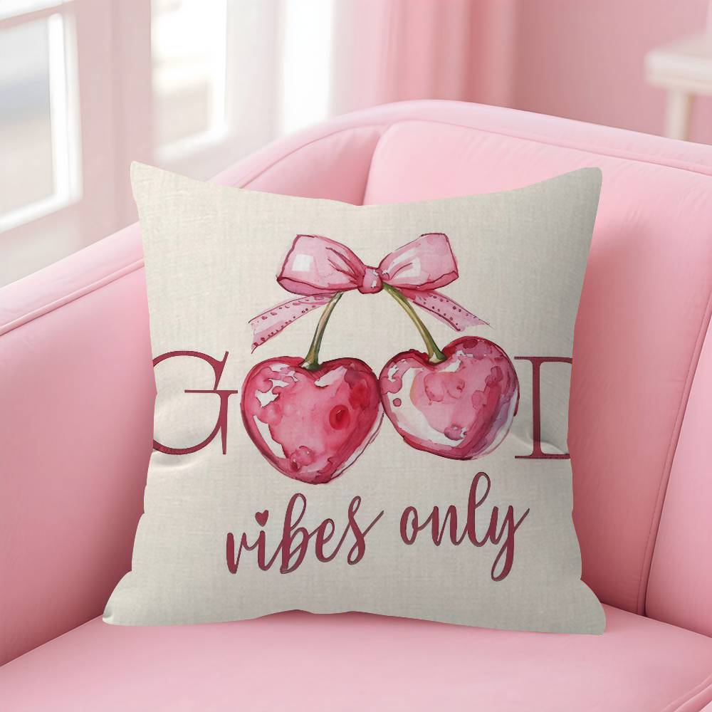 Pink Bow Cherry   Pillow Cover Design cushion Cover decor Holiday Decorati