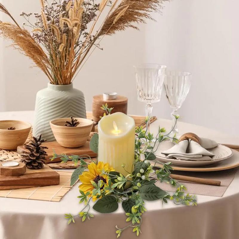 1Pc Artificial Floral Sunflower 25CM DIY Artificial Greenery Garland Wedding Table Party Decorations Candle Ring Candlestick