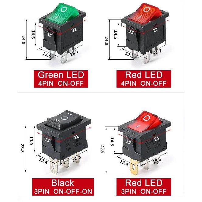 10 PCS KCD1 3Pin Boat Car Rocker Switch 10A 125V AC Red Yellow Green Button for Power - On In Boat and Car Electrical Systems Pushbutton Switches 3