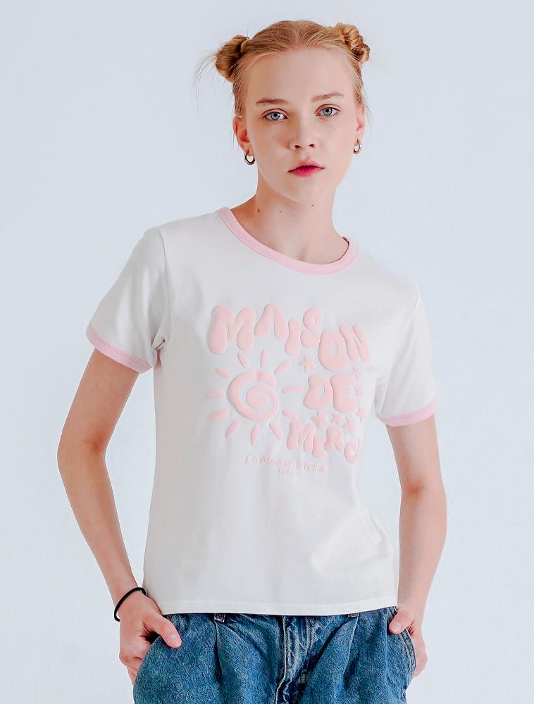 LA MAISON STUDIO Sunstar Ringer Short Sleeve T-Shirt White Pink (Fcg2Ts769W)
