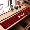 Double-Sided Chequered Linen Table Runner for Christmas Dinner Decorations