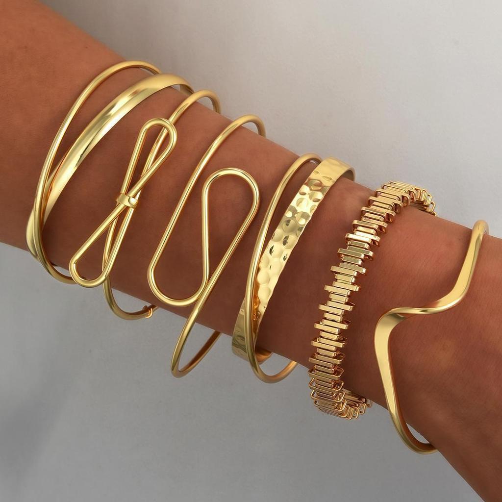 5 Pcs Punk Minimalist Geometric Bracelets Set for Women Retro Hip Hop Boho Stackable Design Open Bangle Daily Wear Jewelry Gifts