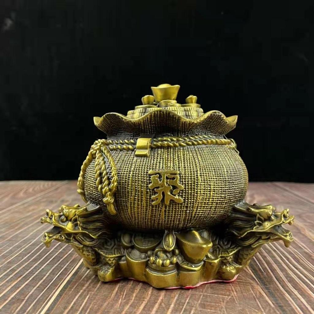 Pure Treasure Bowl Ornament Square Wealth-Attracting Golden Toad Jar Copper Vase Living Room Entrance Home De