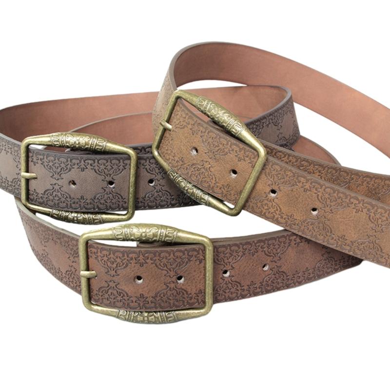 Vintage Antique Buckle Belt for Jeans Dress Women Engraved PU Leather Waist Belt