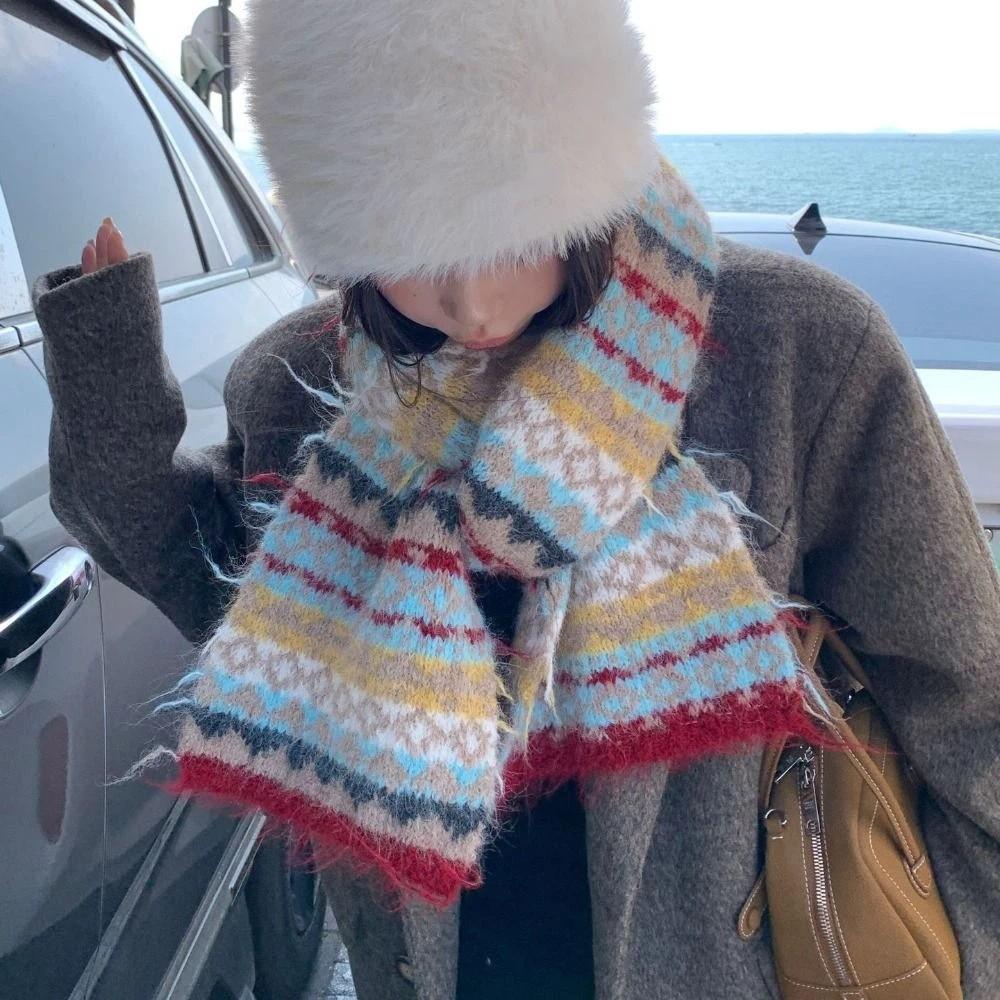 Wool Fair Isle Style Scarf Warm Winter Wool Neckerchief Jacquard Knitted Scarf  Apparel Accessories