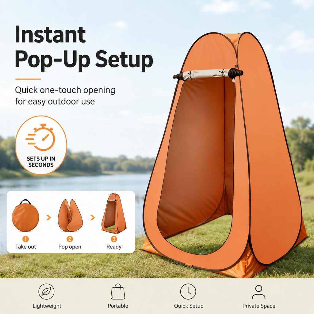 Portable Privacy Tent, Pop-Up Quick Open, Auto-Lock Zipper, Breathable Rain-Resistant, Compact for Camping Shower Toilet