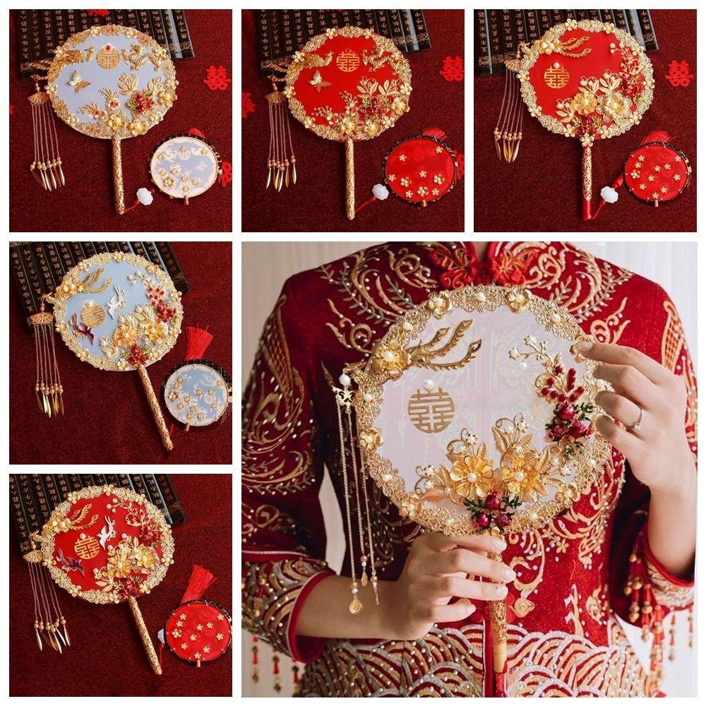 Handmade Bride Hand Held Fan Chinese Style Hanfu Fan Elegant Bride Group Fan  Dance Performance