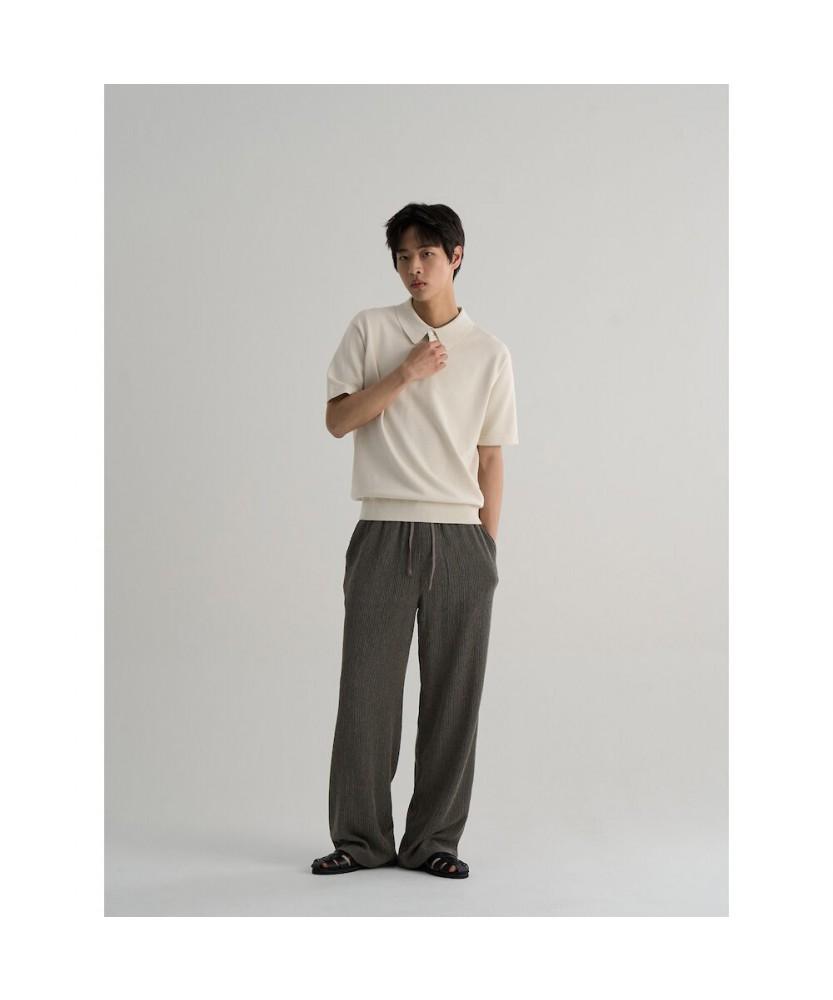 8SECONDS Two-Tone Crease Wide Fit Elastic Waist Pants - Khaki