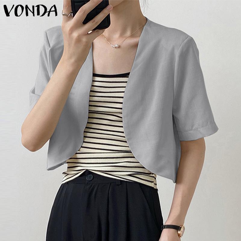 

VONDA женский летний однотонный свободный костюм с открытой планкой и короткими рукавами