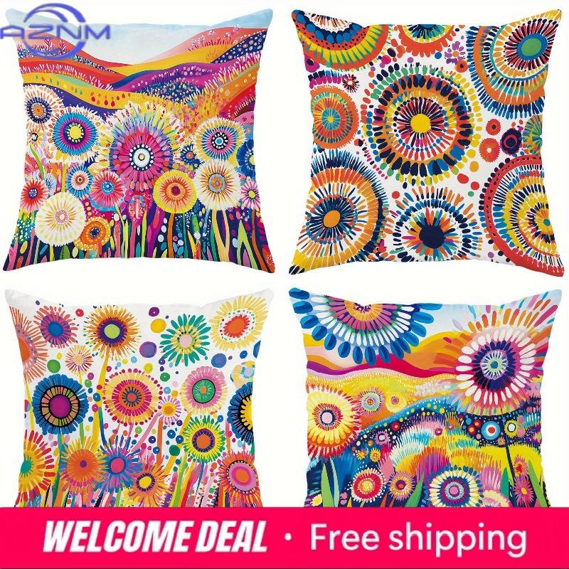 Home Decor Colorful Floral Pattern Decorative Pillow Covers Pattern Cushion Cover Suitable For Sofa Bedroom Car Pillow Cover