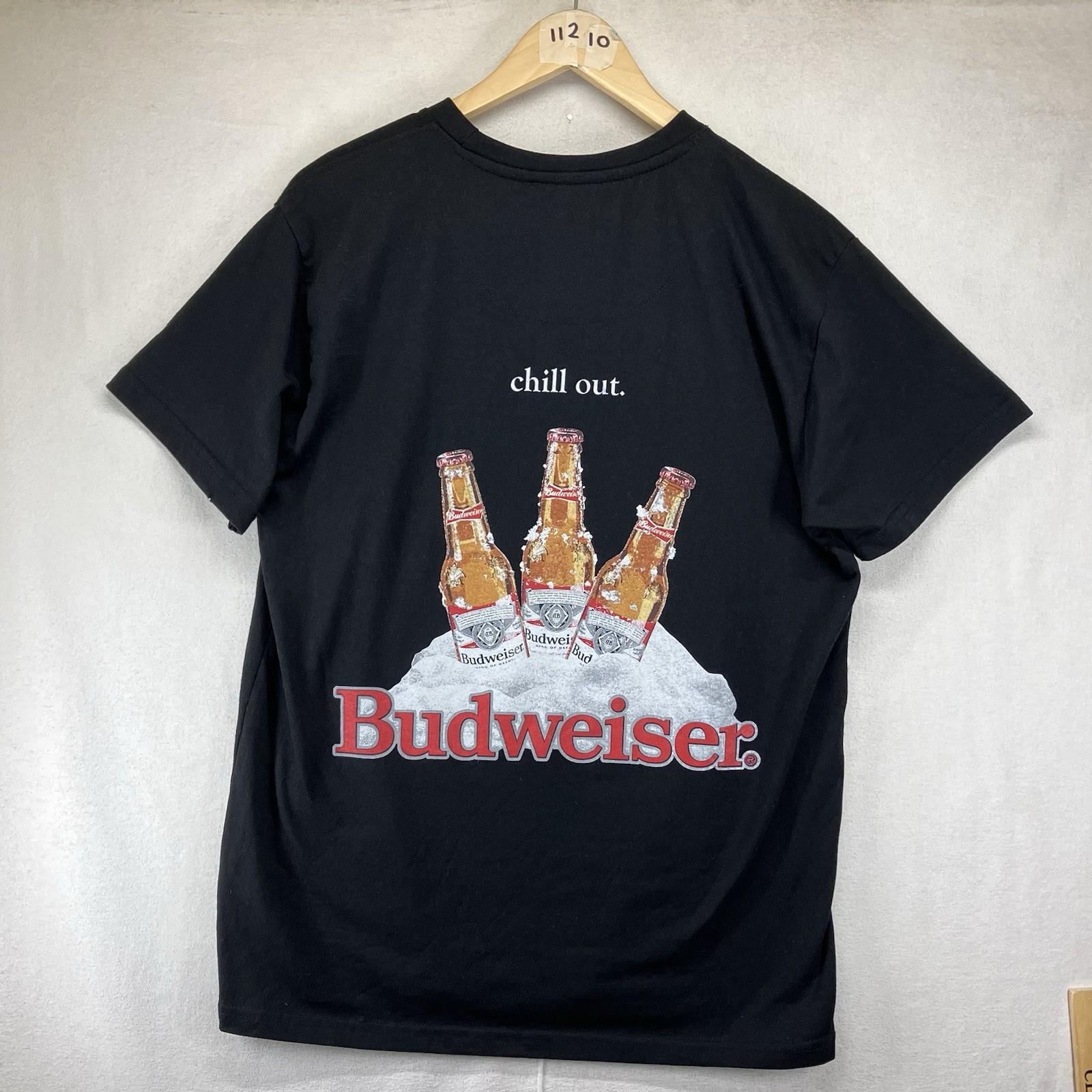 Retro 80s 90s Budweiser Genuine Beer T Shirt Black Graphic chill out Logo Mens L 4XL