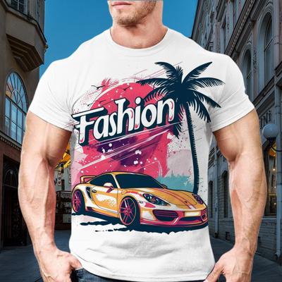 Neues Sommer-T-Shirt für Herren mit amerikanischem Sportwagen und 3D-Druck, Straßenpersönlichkeit, Hip-Hop-Trend, lässig, O-Kragen, hochwertiges kreatives Oberteil