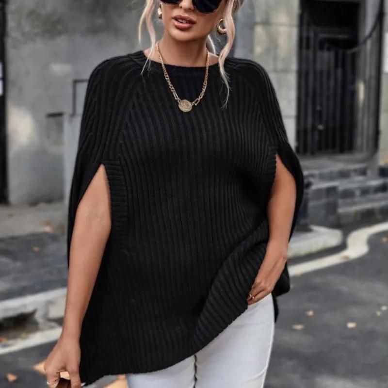 

Осенний вязаный свитер с круглым вырезом, женский тонкий повседневный пуловер с раздельными рукавами, модный плащ нерегулярной формы, зимние джемперы 29421 L чёрный