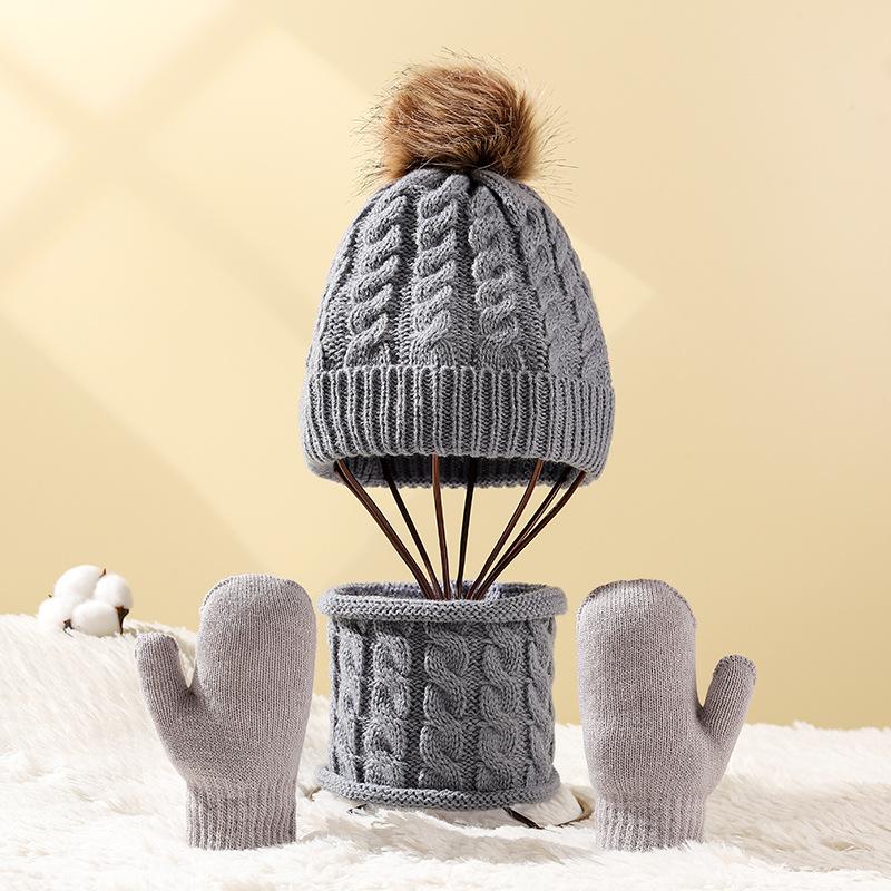 3Pcs Baby Knit Gloves Hat Set Solid Color Autumn Winter Knitted Hats Toddler Beanie Cap for Girls Boys Outdoor