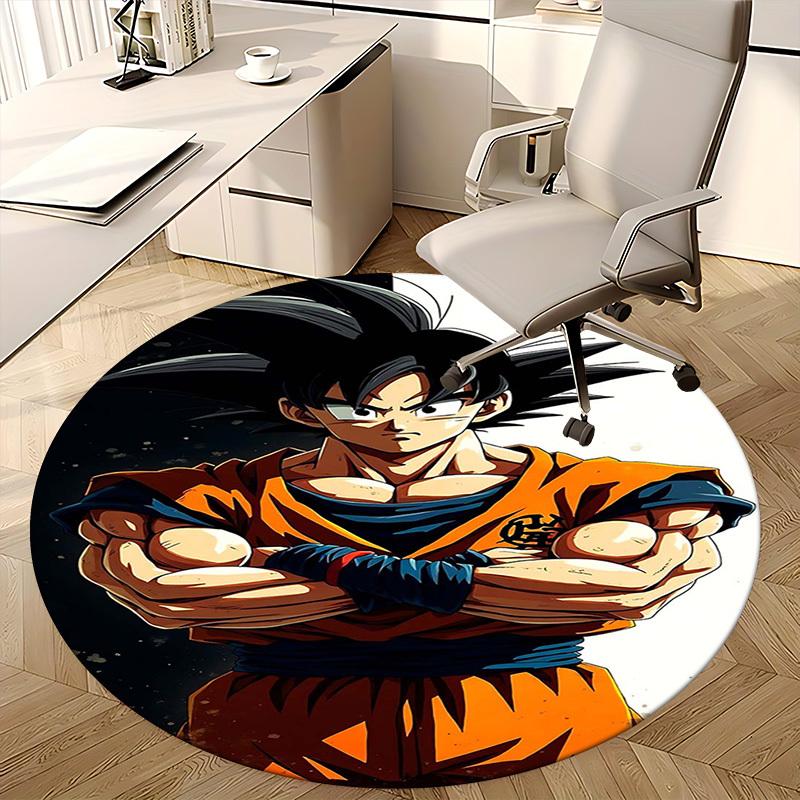 1pc Dragon Ball Z Goku Round Carpet - Anime Cartoon Design Chair Mat, Non-Slip Rug for Office, Home Decor, Living Room