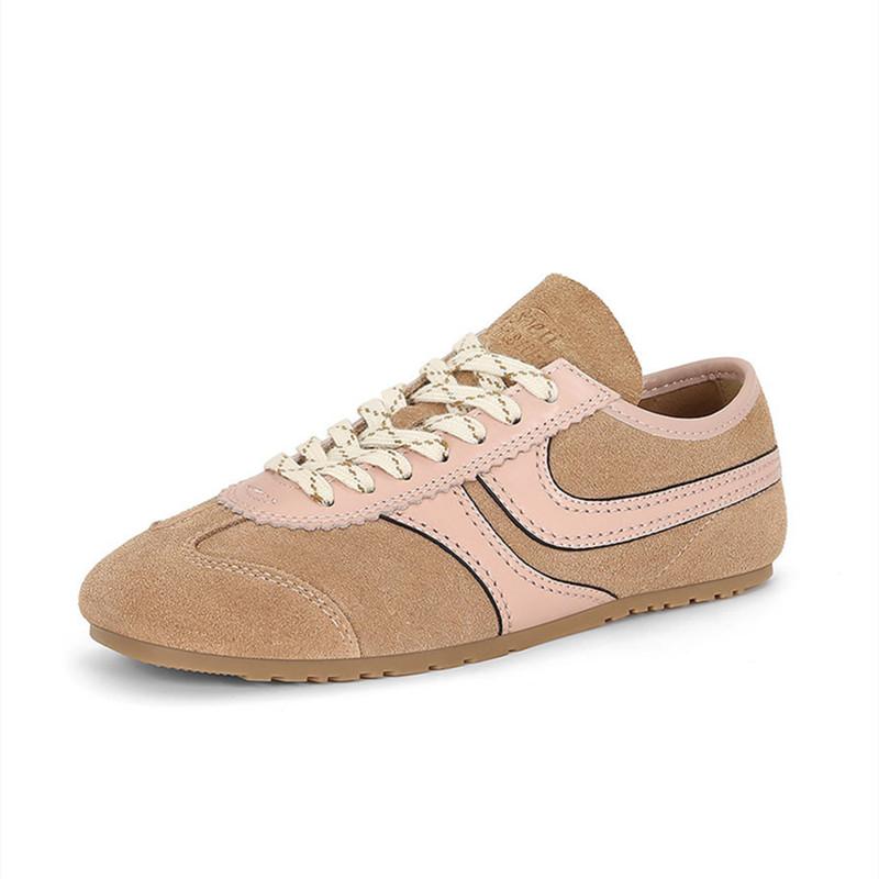 Fashion Genuine Leather Lace Up Women's Sneaker Faux Suede Patchwork Trainers Light Comfortable Flats Breathable Non-slip Running Shoes