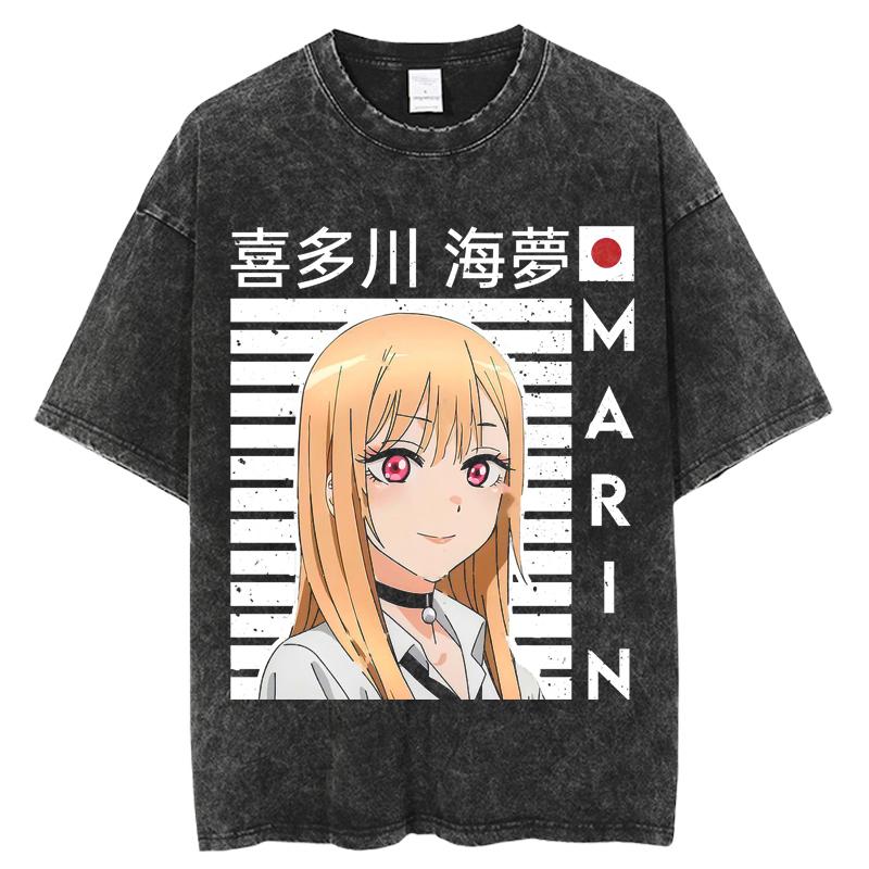 Hot Anime My Dress Up Darling Kitagawa Marin Printed Tshirt High Quality Washed Cotton T-shirts Harajuku Casual Tops Unisex
