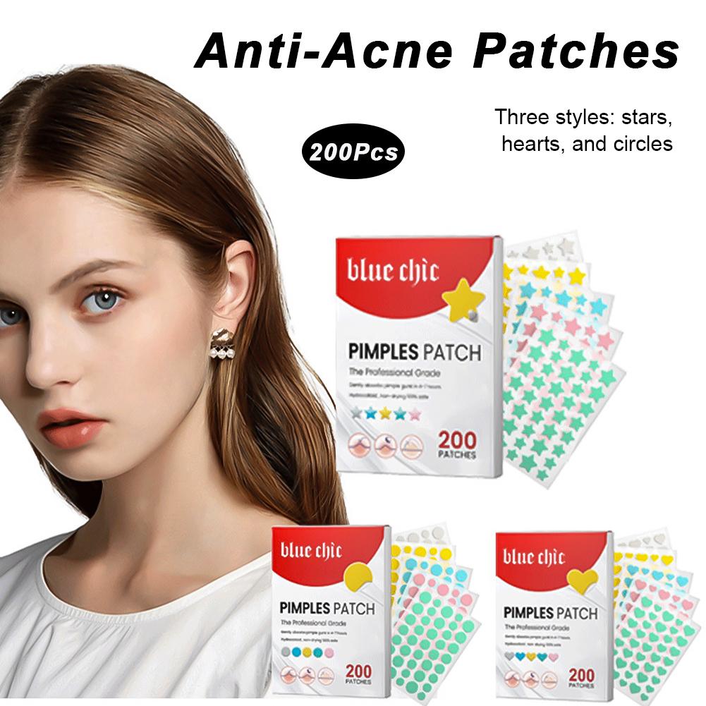 200Pcs Acne Patches Fade Blemishes Pimple Marks Closed Acne Blemishes Hydrocolloid Star Heart Shaped Cover Acne Pimple Patch