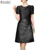 ZANZEA Womens Casual Round Neck Summer Short Sleeve Print Dress
