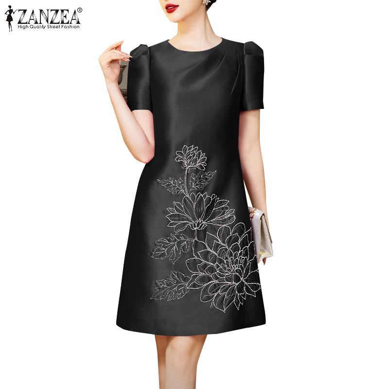 ZANZEA Rochie Casual de Vară cu Mânecă Scurtă și Gât Rotund pentru Femei