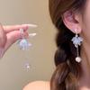 Sweet Romantic Frosted Crystal Bell Orchid Flower Imitation Pearl Long Chain Dangle Earrings for Women Temperament Jewelry Gifts