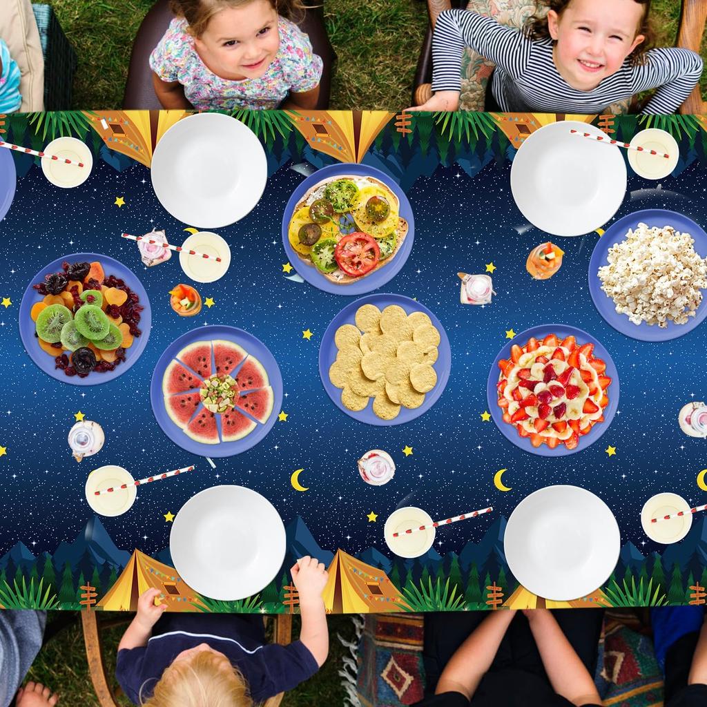 4 Pack Camping Tablecloth Campfire Theme Birthday Party Table Cloth Camp Party Decorations Nature Hunting Table Covers for Forest Adventure Picnic