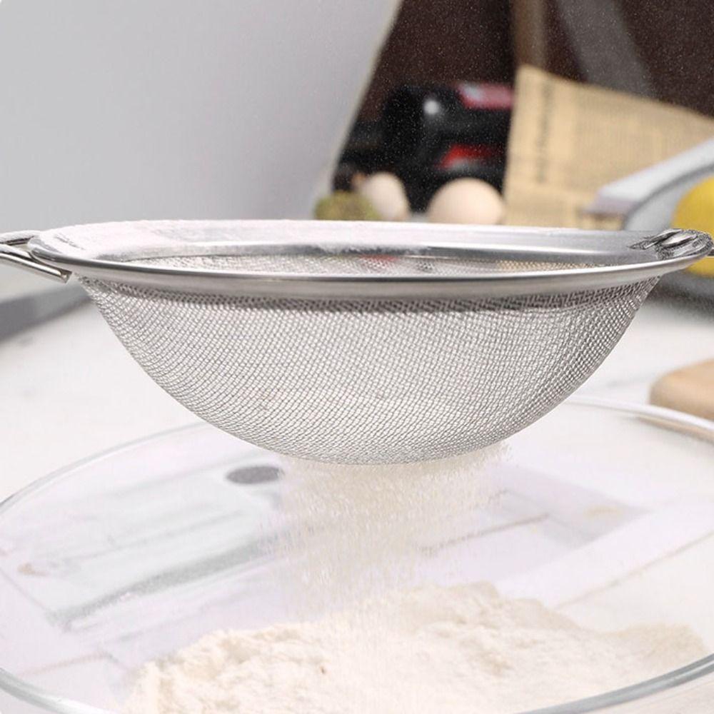 Ergonomic Handle Flour Sieve Stainless Steel Food Strainer Skimmer Kitchen Colander  Baking