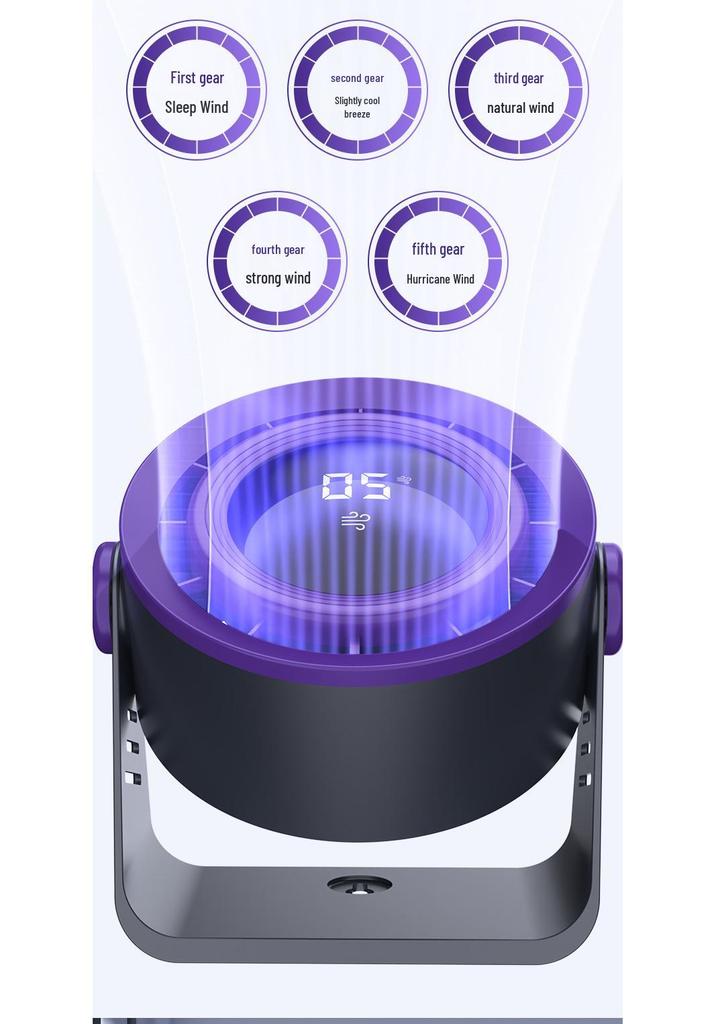 Bladeless Rechargeable Desktop Fan: Ultra-Quiet, Digital Display, High-Speed Turbo, Strong Wind Power.