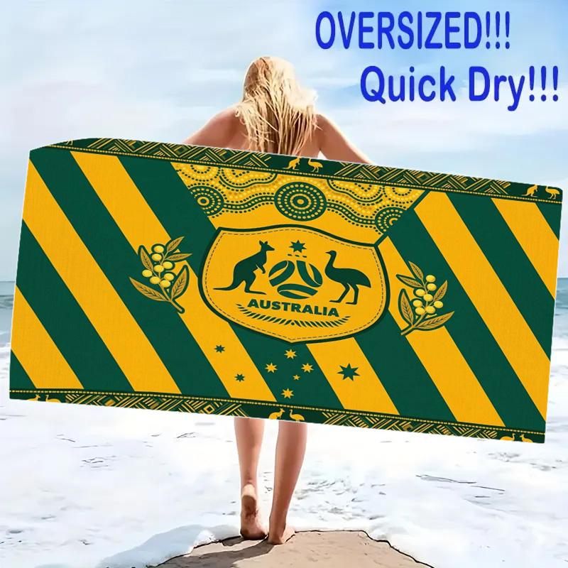 The Socceroos Australia Print Beach Towel, Large Soft Quick Dry Towel for Beach Camping Swimming