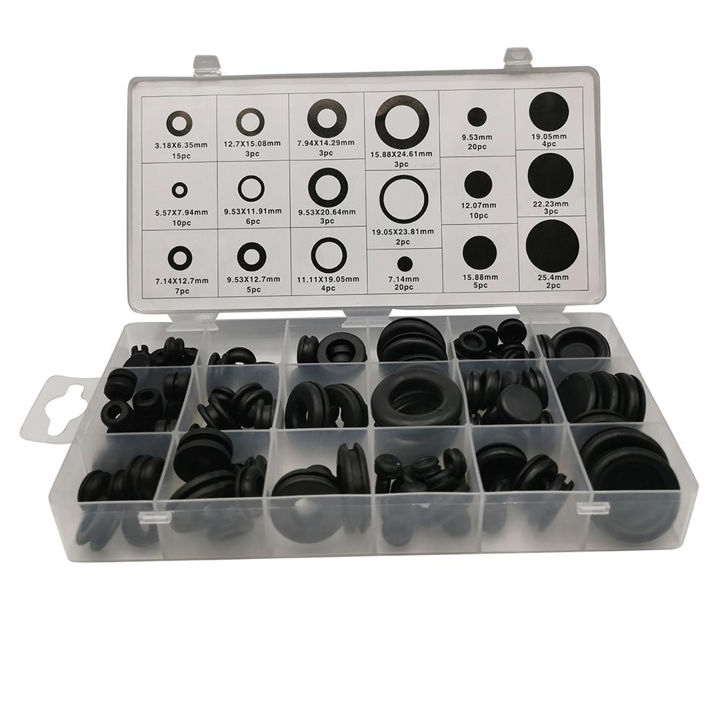 125pcs Black Rubber Grommet Firewall Hole Plug Retaining Ring Set Car Electrical Wire Gasket Kit for Valve Water Pipe Tools Set