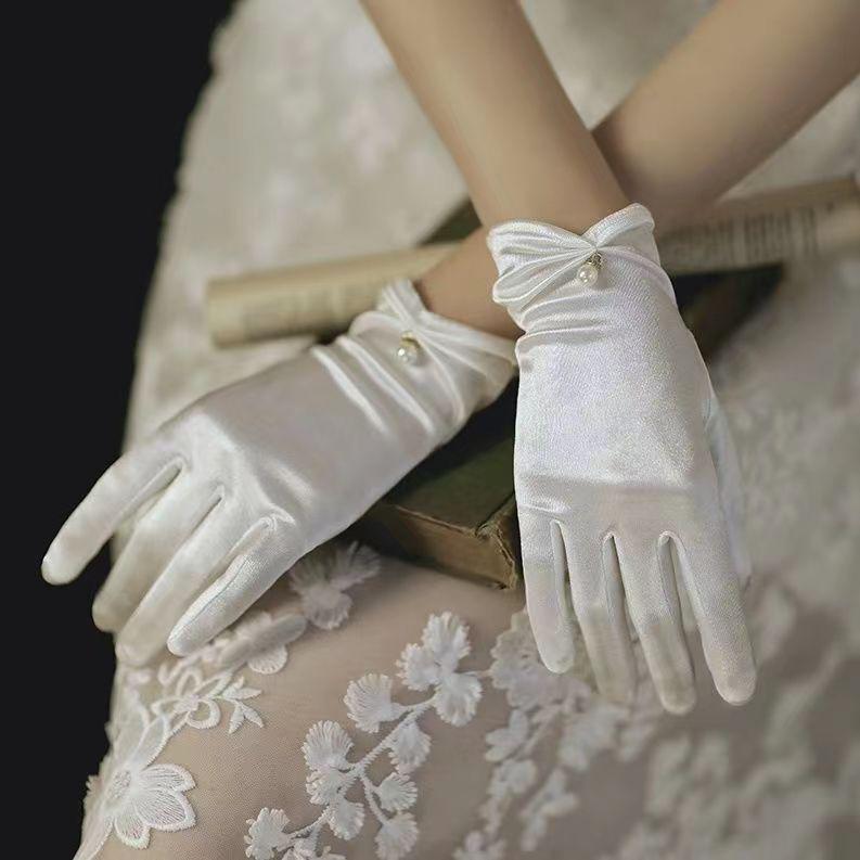 Short Satin Wedding Gloves for Brides - Multi-color Options for Stage Performance and Banquets