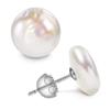 Women Big Baroque Button Pearl Earrings Freshwater Cultured Biwa Coin Pearls 925 Silver Mounts Stud Earrings Jewelry