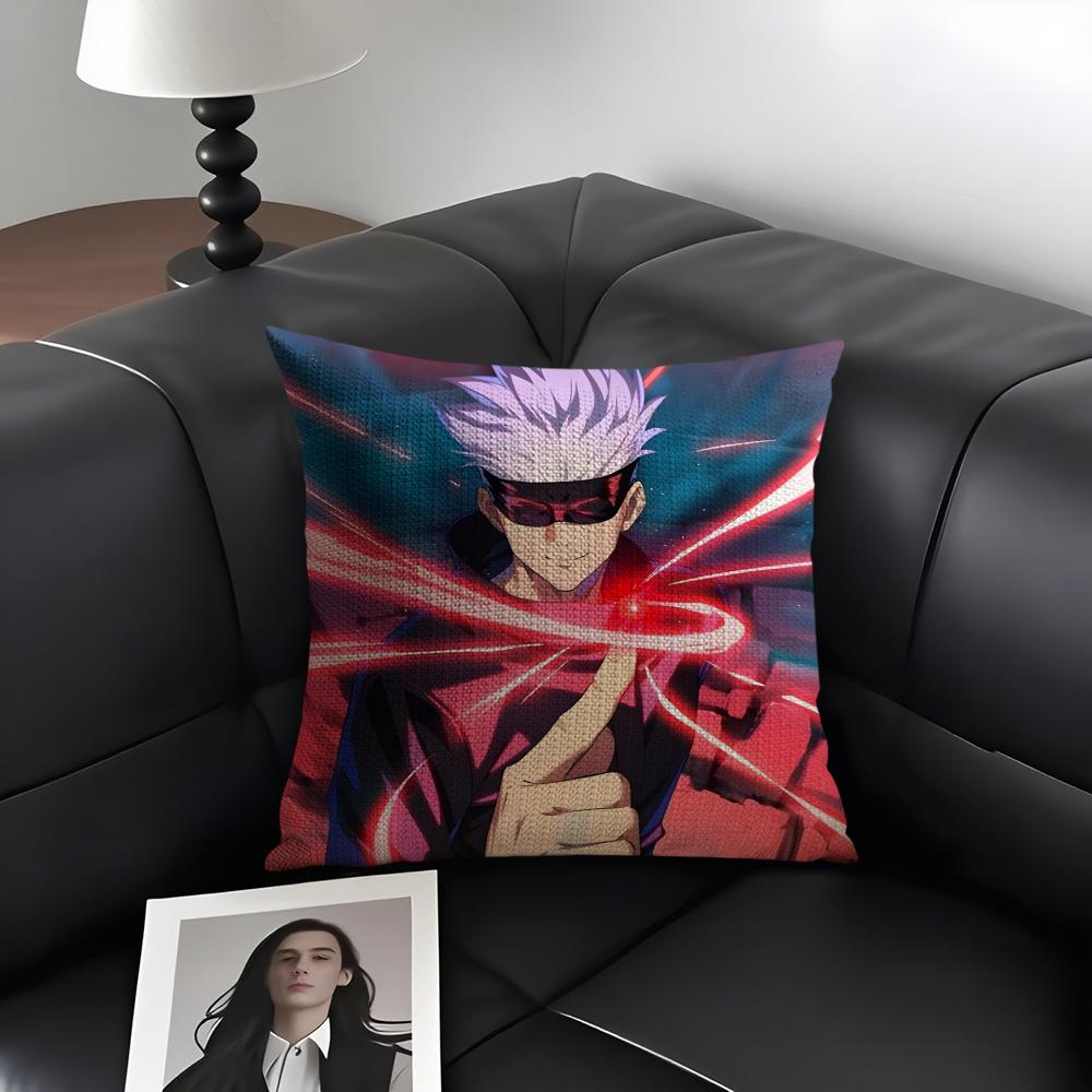 J-Jujutsu Kaisenn Go-Jo Satoru Cushion Cover Natural Linen Organic Fabric Double-Sided Printing Sofa Home Decor Gift Pillow Case