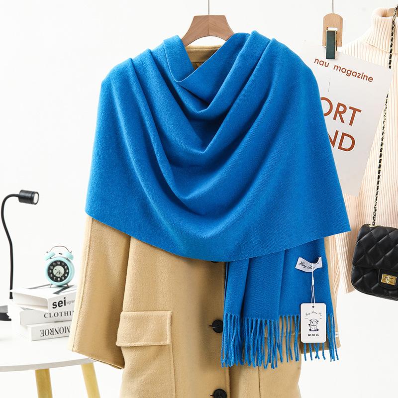 Wool Cashmere Feel Scarf Autumn and Winter Versatile Solid Color Scarf Women's Winter High End Imitation Cashmere Scarf